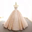 Elegant Champagne Wedding Dresses 2018 Ball Gown Lace Appliques Shoulders Backless Sleeveless Chapel Train Wedding