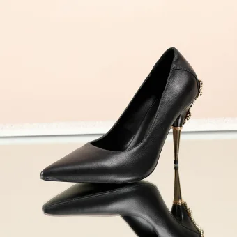 Chic Belle Noire Bureau Ol Escarpins 2020 Cuir 10 Cm Talons Aiguilles À Bout Pointu Escarpins