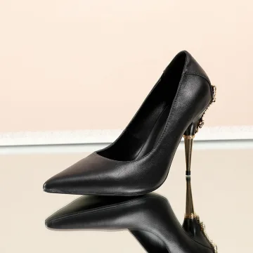 Chic Belle Noire Bureau Ol Escarpins 2020 Cuir 10 Cm Talons Aiguilles À Bout Pointu Escarpins