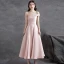 Modest / Simple Blushing Pink Satin Homecoming Graduation Dresses Bridesmaid Dresses 2021 A-Line / Princess Off-The-Shoulder Sleeveless Backless Tea-length Formal Dresses