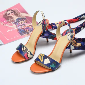 Chic Belle Multi Couleurs Vêtement De Rue Floral Sandales Femme 2020 Cuir Bride Cheville 10 Cm Talons Aiguilles Peep Toes Bout Ouvert Sandales