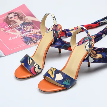 Mooie Prachtige Multi Kleuren Straatkleding Bloemen Sandalen Dames 2020 Leer Enkelband 10 Cm Naaldhakken Stiletto Peep Toe Sandalen
