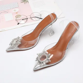 Transparent Silver Cocktail Party Summer Womens Sandals 2020 Rhinestone 10 Cm Stiletto Heels Pointed Toe Sandals