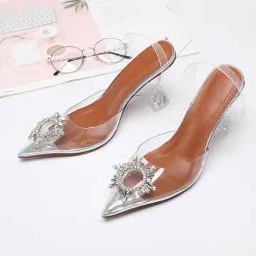 Doorzichtig Zilveren Feest Zomer Sandalen Dames 2020 Rhinestone 10 Cm Naaldhakken Stiletto Spitse Neus Sandalen