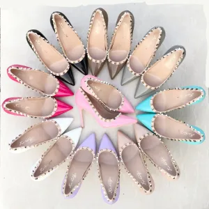 Chic Belle Noire Soirée Escarpins 2020 Rivet Cuir Verni 10 Cm Talons Aiguilles À Bout Pointu Escarpins