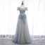 Charmant Himmelblau Abendkleider 2020 A Linie Perlenstickerei Perle Pailletten Spitze Blumen Off Shoulder Rückenfreies Lange Festliche Kleider