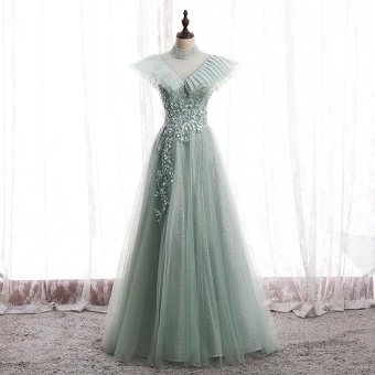 Vintage Saliegroen Galajurken A Lijn 2020 Ronde Hals Kralen Rhinestone Pailletten Mouwloos Ruglooze Lange Gelegenheid Jurken