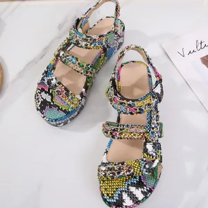 Bohême Multi Couleurs Vêtement De Rue Été Sandales Femme 2020 5 Cm Plateforme Peep Toes Bout Ouvert Sandales