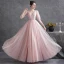 Chic / Beautiful Blushing Pink Ruffle Evening Dresses  Prom Dresses 2021 A-Line / Princess V-Neck 3/4 Sleeve Backless Sash Floor-Length / Long Evening Party Formal Dresses