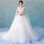 Chic / Belle Blanche Robe De Mariée 2018 Robe Boule En Dentelle Appliques Perlage Paillettes V-Cou Dos Nu 3/4 Manches Cathedral Train Mariage