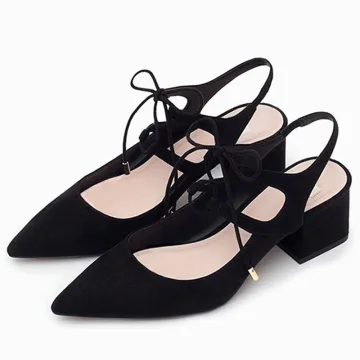 Proste Simple Lato Slingback Czarne Przypadkowy Zamszowe Sandały Damskie 2020 5 Cm Grubym Obcasie Peep Toe Sandały