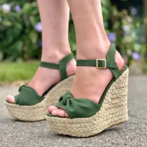 Prisvärd Klövergrön Gatukläder Fläta Sandaler Dam 2020 11 Cm Kilklackar Peep Toe Sandaler