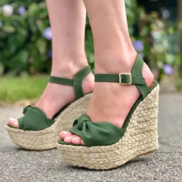 Rimelig Kløvergrønn Gateklær Flette Sandaler Dame 2020 11 Cm Kilehæl Peep Toe Sandaler