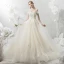 Elegant Champagne Wedding Dresses 2018 Ball Gown Lace Appliques Beading Pearl Off-The-Shoulder Backless Short Sleeve Cathedral Train Wedding