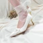 Élégant Ivoire Satin Fleur Chaussure De Mariée 2020 Cuir 7 cm Talons Aiguilles À Bout Pointu Mariage Escarpins