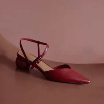 Modest Simple Burgundy Casual Summer Womens Sandals 2020 Leather Ankle Strap 4 Cm Thick Heels Low Heel Pointed Toe Sandals