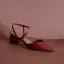 Simple Bordeaux Désinvolte Été Sandales Femme 2020 Cuir Bride Cheville 4 cm Talons Épais Talon Bas À Bout Pointu Sandales