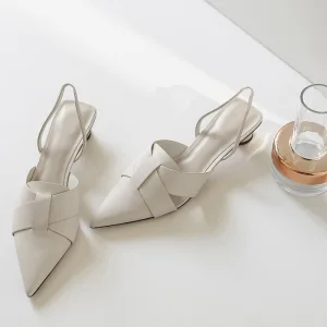 Modest Simple White Slingbacks Casual Leather Womens Sandals 2020 4 Cm Low Heel Pointed Toe Sandals