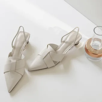 Modest Simple White Slingbacks Casual Leather Womens Sandals 2020 4 Cm Low Heel Pointed Toe Sandals