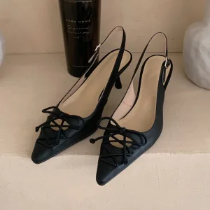 Piękne Czarne Slingback Zużycie Ulicy Skórzany Sandały Damskie 2020 5 Cm Szpilki Szpiczaste Sandały