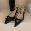 Chic / Belle Noire Slingbacks Vêtement de rue Cuir Sandales Femme 2020 5 cm Talons Aiguilles À Bout Pointu Sandales