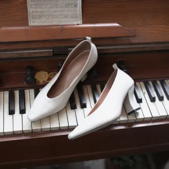 Modest Simple Ivory Office Ol Leather Pumps 2020 5 Cm Thick Heels Square Toe Pumps