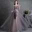 Charming Purple Lace Flower Evening Dresses  Prom Dresses 2021 A-Line / Princess Ruffle Strapless Sequins Sleeveless Backless Floor-Length / Long Evening Party Prom Formal Dresses