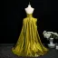 Fashion Clover Green Evening Dresses 2025 A-Line / Princess Strapless Sleeveless Backless Sweep Train Evening Party Formal Dresses