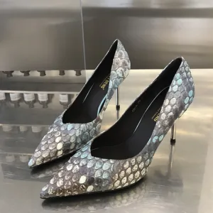 Fashion Evening Party Fish Scales Pumps 2020 Leather 8 Cm Stiletto Heels Pointed Toe Pumps