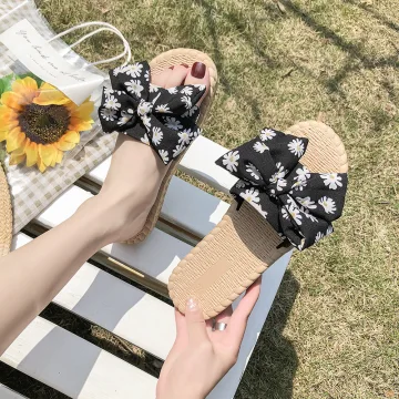 Moda Niedrogie Lato Czarne Plaża Pantofle Klapki 2020 Kwiat Mieszkanie Peep Toe Buty Damskie