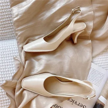 Chic Belle Beige Slingbacks Bureau Ol Sandales Femme 2020 Cuir 6 Cm Talons Aiguilles À Bout Pointu Sandales