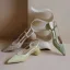 Simple Été Slingbacks Vert Cendré Désinvolte Sandales Femme 2020 Cuir 4 cm Talon Bas À Bout Pointu Sandales