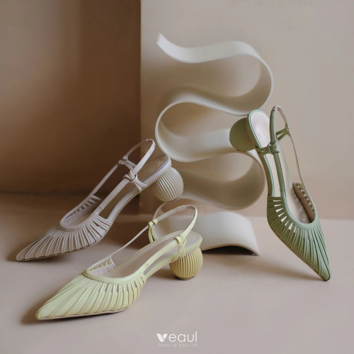 Modest / Simple Summer Slingbacks Sage Green Casual Womens Sandals 2020 Leather 4 cm Low Heel Pointed Toe Sandals