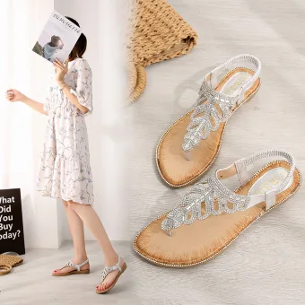 Bohemia Charming Summer Beach Silver Womens Sandals 2020 Rhinestone Open Peep Toe Sandals