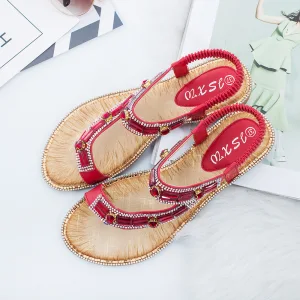 Bohemliv Sommar Röd Stranden Toffel Flip Flops 2020 Rhinestone Peep Toe Damskor