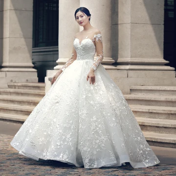Chic Beautiful Ivory Wedding Dresses 2018 Ball Gown Lace Appliques Scoop Neck Backless Long Sleeve Floor Length Long Wedding