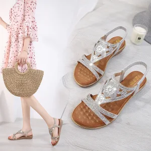 Mode Sommar Silver Gatukläder Toffel Flip Flops 2020 Rhinestone Peep Toe Damskor