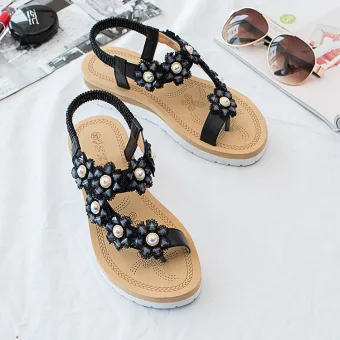 Chic Beautiful Summer Black Street Wear Slipper Flip Flops 2020 Rhinestone Lace Flower Open Peep Toe Womens Shoes
