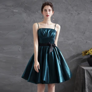Moderne Mode Bleu D Encre Robe De Fete 2021 Princesse Bretelles Spaghetti Noeud Sans Manches Courte Dos Nu Robe De Ceremonie