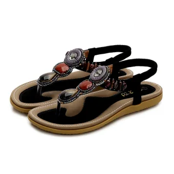 Modest Simple Summer Black Beach Slipper Flip Flops 2020 Crystal T Strap Open Peep Toe Womens Sandals