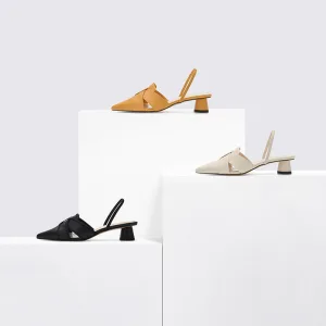 Enkla Svarta Casual Slingback Sandaler Dam 2020 3 Cm Låg Klack Spetsiga Sandaler