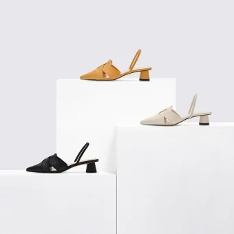 Modest Simple Black Casual Slingbacks Womens Sandals 2020 3 Cm Low Heel Pointed Toe Sandals