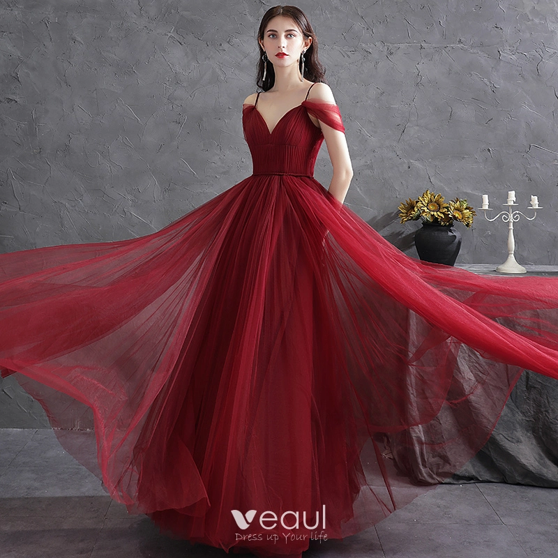 Burgundy puffy prom dress 2025