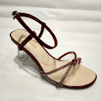 Sexy Summer Burgundy Cocktail Party Womens Sandals 2020 Rhinestone 7 Cm Stiletto Heels Open Peep Toe Sandals