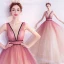 Charmant Farbverlauf Pink Ballkleider 2020 Ballkleid V-Ausschnitt Glanz Pailletten Ärmellos Rückenfreies Lange Festliche Kleider