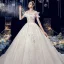 Charmant Ivory / Creme Brautkleider / Hochzeitskleider 2020 Ballkleid Off Shoulder Glanz Pailletten Perlenstickerei Spitze Blumen Kurze Ärmel Rückenfreies Königliche Schleppe