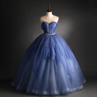 Élégant Océan Bleu Robe De Bal 2021 Robe Boule Encolure Dégagée Perlage Paillettes Ceinture Sans Manches Dos Nu Longue Promo Robe De Ceremonie