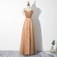 Élégant Champagne Robe De Soirée 2020 Princesse Encolure Carrée Étoile En Dentelle Paillettes Manches Courtes Dos Nu Longue Robe De Ceremonie