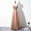 Charmant Champagne Robe De Soirée 2020 Princesse Bretelles Spaghetti Perlage Perle Paillettes Sans Manches Dos Nu Longue Robe De Ceremonie