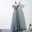 Chic / Beautiful Jade Green Evening Dresses  2020 A-Line / Princess Off-The-Shoulder Beading Sequins Lace Flower Short Sleeve Backless Floor-Length / Long Formal Dresses